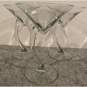 3 Libbey Bravura Swerve Curved Martini Glasses  #1211